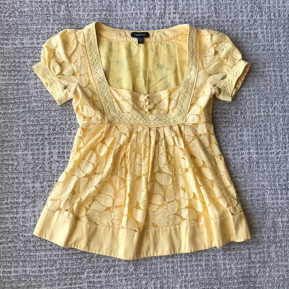 Bebe Cotton/Silk Peasant Top S